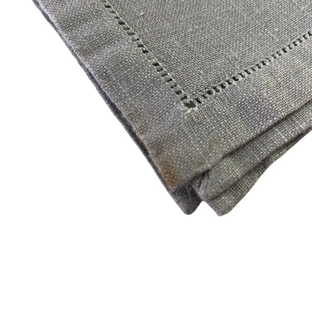 Lot of 4 Linen Cloth Napkins Gray Hemstitched 13